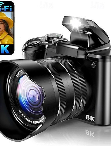  Câmera digital 8K de 88MP com Wi-Fi, tela sensível ao toque de 3,2 polegadas, zoom de 16x, foco automático, ideal para vlogs e vídeos do YouTube, com estabilização de imagem e câmera dupla.