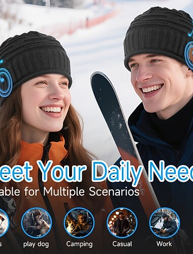  Chapeau sans fil pour hommes cadeau de Saint-Valentin pour les adolescents et adolescentes chaussettes pour hommes et femmes adultes adolescentes chapeau de musique sans fil cool avec écouteurs pour