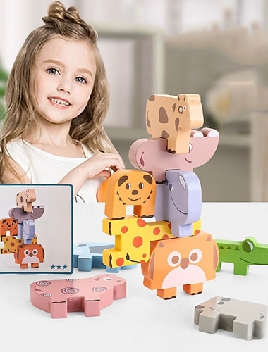  Holz-Tier-Stapelspielzeug für Kleinkinder - Montessori Gleichgewichtsbälle - Bildungsstapelspiel für Kinder 3 Weihnachtsgeschenk