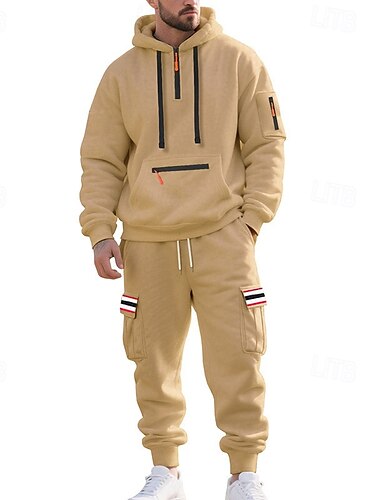  Herren Kapuzensweatshirt Trainingsanzug Hoodie & Hose Outfit-Set Kapuzenpullover Set Kapuzenpullover Outdoor Täglich Sport Kordelzug Tasche Einfach Schwarz Marineblau Braun Polyester Sportkleidung