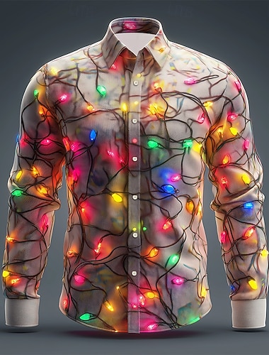  Weihnachten Herren Funkelnder Glitzer Weihnachtslicht Hemd Knopfhemd Langarm Modisch lässig Outdoor Ferien Frühling Herbst Umlegekragen 3D-Druck Leinenähnliches Hemd Purpur Grau