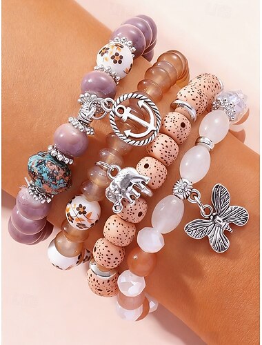  Weihnachtliches Armband-Set im Boho-Stil mit Acrylperlen – mehrfarbiges Design mit Anhängern, perfektes Weihnachtsgeschenk für Frauen, festliches und stilvolles Accessoire für Freizeit und Partys.