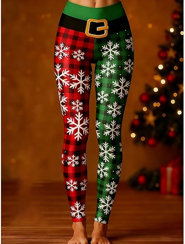  בגדי ריקוד נשים חותלות וינטאג' אופנתי סגנון רחוב באורך מלא מותניים גבוהיםPantsחג המולד גראפי פתית שלג מדפיס שמור על חום הגוף רך נושם סטרצ'י (נמתח) בָּחוּץ חופשה רחוב לבן אודם תלתן סתיו חורף גזרה צרה