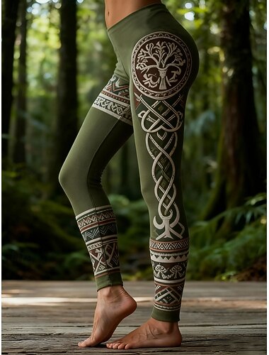  Kvinnors Viking Boho leggings semester vintage etnisk stil hel längd hög midja grafiskt träd mjuk bekväm stretchig formell utomhus semester röd grön vår höst vinter slim fit