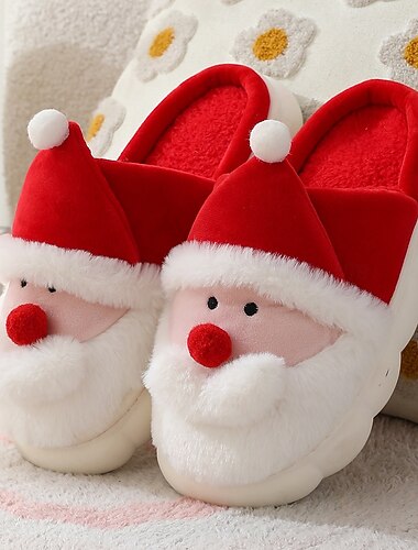  Рождественские хлопковые тапочки для дома, осенне-зимние, с дизайном Санта-Клауса, уютные, теплые, пушистые, для мужчин и женщин, домашняя одежда, мягкая и удобная домашняя обувь