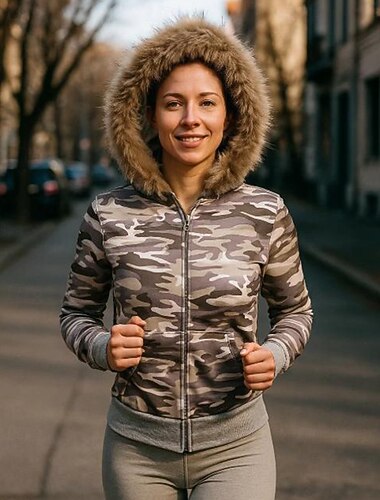  Naisten Hupullinen turkis-takki Vetoketjullinen pusero Taskut Pitkähihainen Topit Urheilu- ja treenivaatteet Syksy naamiointi Kevyt Vaellus Loma Juoksu Urheiluasut Urheiluvaatteet Harmaa