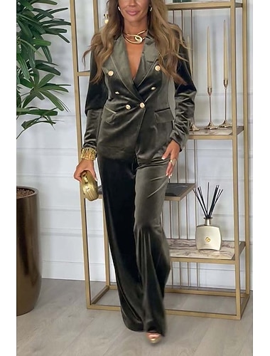  Naisten Tyylikäs Muoti Katutyyli Housusarjat Bolero toppi Blazer puvut Pitkähihainen Paitapuserokaula-aukko Yhtenäinen väri Muodollinen ulko- Työ Laivaston sininen Tumman vihreä Apila Syksy Normaali