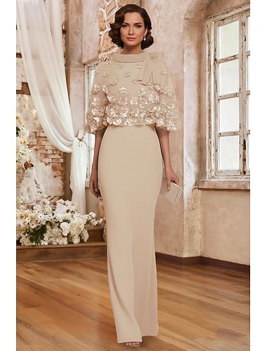  Linjeform Gulvlengde Festkjole Cocktail Kjole Gjestekjole til bryllup Kjole til brudens mor Kortermet Halvlange ermer Crew-hals Øsehals Elegant Formell Bryllupsgjest Familiefest Chiffon Stretchstoff