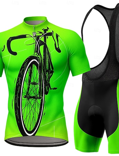  Herr Cykeltröja med Haklapp-shorts Cykeltröja set Kortärmad Bergscykling Vägcykling Sommar Grön Geometrisk Cykel Solskyddskräm UV-resistent 3D Tablett Torkar snabbt Reflexremsa Elastan Lykra sporter