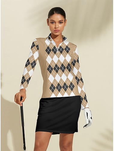 Per donna Polo da golf Cachi Manica Lunga Top Abbigliamento da golf da donna Abbigliamento Abiti Abbigliamento