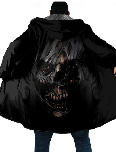  Per uomo Teschi Cappotto Invernale Giacca in Pile Cappotto Calore Termico Confortevole Casual Abbigliamento quotidiano Cerniera Tasca Stampa 3D Autunno Inverno Con Cappuccio Manica Lunga Nero Rosso
