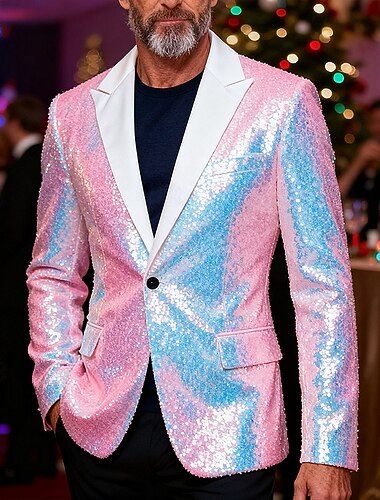  Herren Blazer Weihnachtsblazer Weihnachten Geschäft Cocktailparty Mode Lässig Frühling & Herbst Polyester Einfach Tasche Knöpfe Bequem Einreihig Blazer Silber Schwarz Weiß Grün