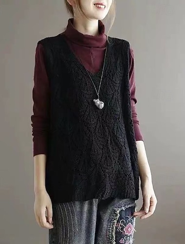  Dámské Svetr Rolák Vinobraní Šik ven Na běžné nošení Pevná barva Do V Výstřih Pletený Bez rukávů Běžné topy Plést Denní Dovolená Jdeme ven Černá Velbloudí Jaro Podzim