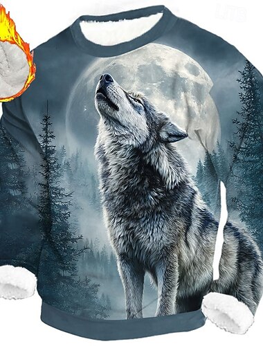  Homme Loup Impression 3D Polaire Sweatshirt Quotidien Occasionnel Fantaisie Col ras du cou Maison Soirée Cadeau Vêtements de rue Bleu 1 Bleu 3# Bleu 2# Impression 3D Automne Hiver Designer S M L XL