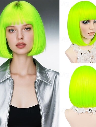  Peluca de carnaval 2026 Rubio Negro Azul Recto Bob Corta Peluca sintética para festival Carnaval Desfile Cabello para disfraz de cosplay para Mujer