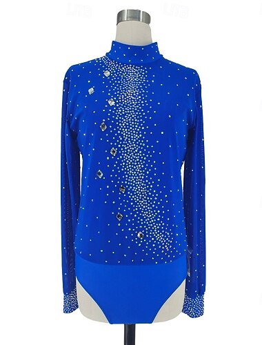  Kunstschaatstopje Voor heren Jongens Schaatsen Tops Marine Blauw Lapwerk Spandex Hoge Elasticiteit Opleiding Professioneel Wedstrijd Kunstschaatskleding Klassiek Kristal / Bergkristal Lange mouw