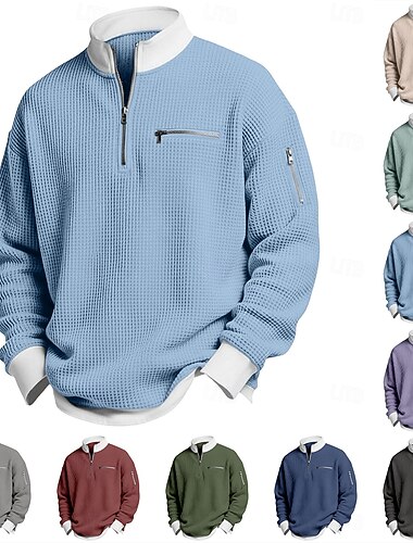  Miesten Vohveli T-paita T-paita Pitkähihainen Puolivetoketju Kevät Syystalvi Yhtenäinen väri Perinteinen / Vintage Vapaa-aika Väripaletti Vetoketjullinen tasku ulko- Koti Urheilu ja ulkoilu Vaalean