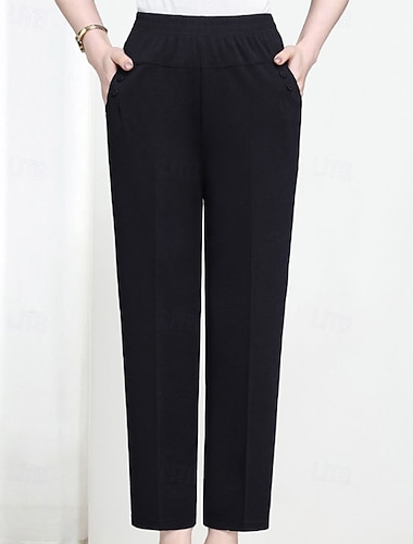  Damen Chinos Gerade Lässig Knöchellang Mittlere Taillenlinie Einfach Tasche Bequem Dehnbar Täglich Outdoor Urlaub Weinrot Aprikose Schwarz Armeegrün Sommer Frühling Normale Passform