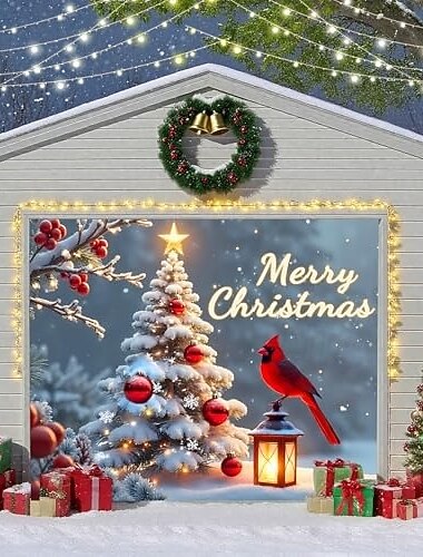  Osłona na drzwi garażowe na Boże Narodzenie, duży baner świąteczny, tło dekoracyjne, wiszący baner, dekoracja do zdjęć na drzwiach wewnętrznych, zewnętrznych, na patio, trawnik, tło imprezy,