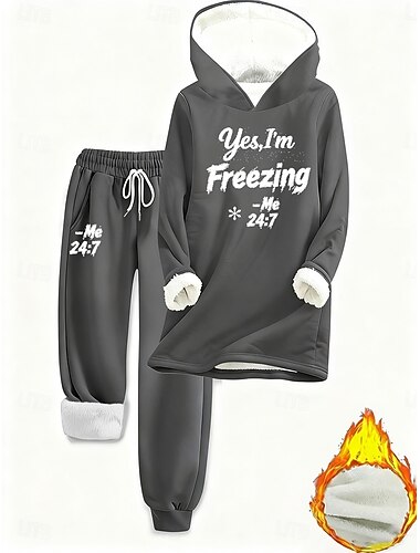  Mulheres Conjuntos de duas peças Moletom Conjuntos de calças Manga Longa Com Capuz Gráfico Letra Com Cordão Imprimir Diário à moda Casual Diário Azul Preto Rosa Outono Normal