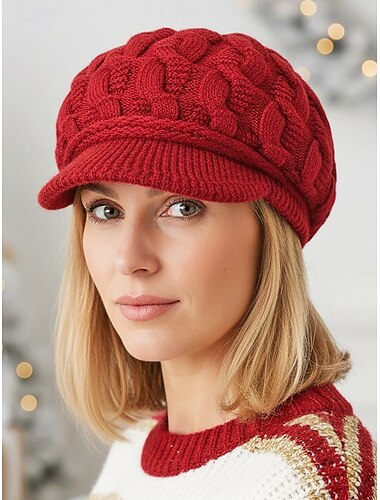  Damen-Strickmütze aus Acryl mit Fleecefutter, in verschiedenen Farben erhältlich, kuschelig und stylisch für Weihnachten und Winteraktivitäten