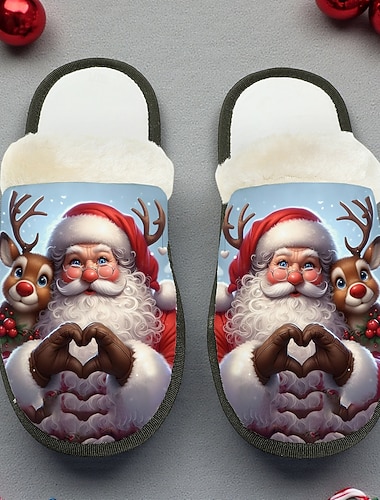  Herre vintage julenissetøfler - varme plysjfôrede innesko med klassisk juletrykk, koselige vintersko til hjemmet og julegaver