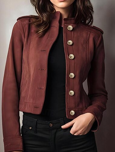  Γυναικεία Jeci Piele Χειμερινό παλτό Άνετο Κουμπιά Ενεργό Βίντατζ Μοντέρνα Σκέτο ΕΞΩΤΕΡΙΚΟΥ ΧΩΡΟΥ Διακοπές Εξόδου Σαββατοκύριακο Κοντό Όρθιος Γιακάς Κανονικό Μακρυμάνικο Εξωτερικά ενδύματα Χακί