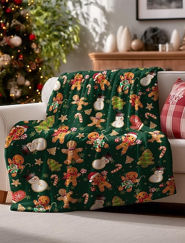  Christmas Peitto Fleece-peitot Heittohuopa sohvalle Skottiruudutus piparkakku-ukko söpö tyyli 3D Sohva Sänky Koristeellinen peitto Lämmin peitto Elokuva Kodin sisustus