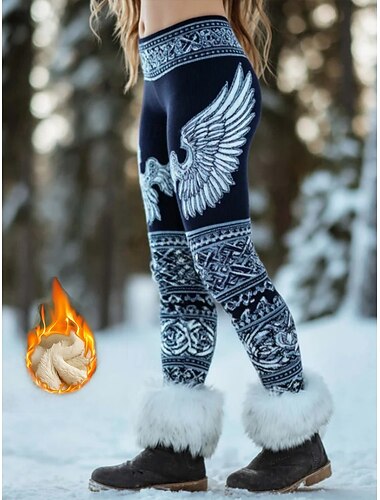  Női Viking Boho Bélelt Leggings Nyaralás Vintage Etnikai Stílus Hosszú Közép Derék Geometriai Fekete Ősz Tél