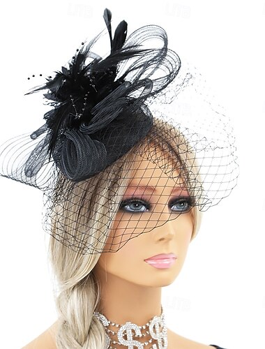  Stroik Tiul Pióro Kapelusz Fedora Ślub Herbaciane przyjęcie Wyścigi konne koktajl Elegancja Zabytkowe Z Pióro Winieta Nakrycia Głowy