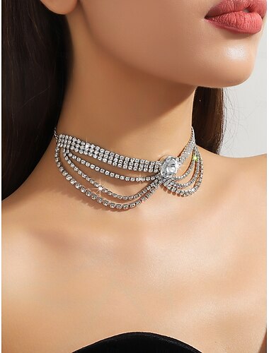  قلادة نسائية مرصعة بأحجار الراين - مجوهرات كريستالية لامعة لحفلات التخرج وقاعات الرقص والمناسبات الاحتفالية