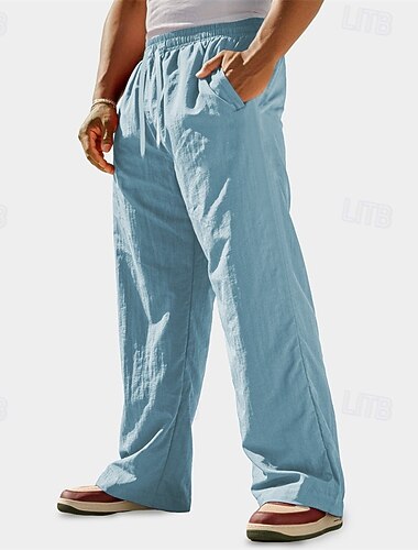  Homme Pantalons en Lin Pantalons Pantalons Amples Pantalon décontracté Cordon de serrage Avec Poches Taille Élastique Uni Confort Sport en Plein Air Quotidien Mode Occasionnel Bleu Noir