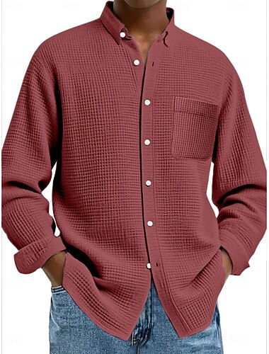  Homme Chemise Chemise gaufrée Chemise Décontractée Chemise Boutonnée Bleu Noir Blanche Vin bleu marine manche longue Couleur Unie Revers Occasionnel Quotidien Plaquée Vêtement Tenue Tricots Mode