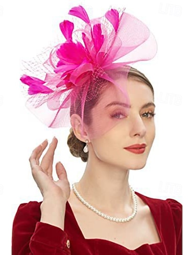  Coiffe Plume Tissu Mariage Anniversaire Course de Chevaux Élégant ancien Classique Avec Plume Tulle Casque Couvre-chef