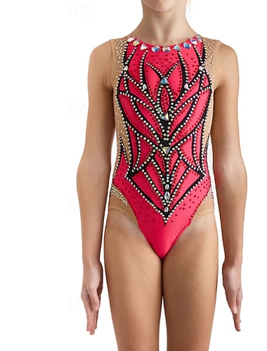  rytminen voimistelupuku naisten tyttöjen luistelupuku voimistelupuku värjäys erittäin elastinen ammattilaisten kilpailuluisteluasu kristalli/strassi hihaton luistelu