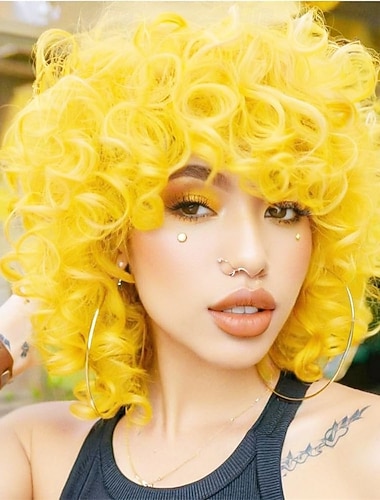  Perruque de carnaval 2026 Rose Noir Bleu Bouclé Afro Court Perruque synthétique de festival Mardi Gras Parade Coiffure de costume de cosplay pour Femmes