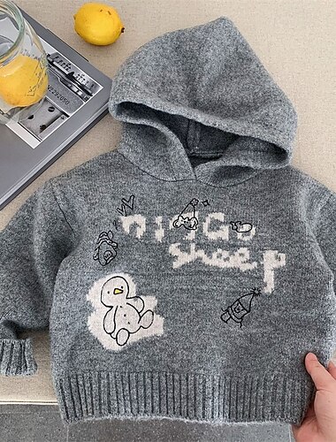 Barn Gutt Pullover genser Grafisk Langermet Hold Varm utendørs Mote Grå Høst Klær 4 år +