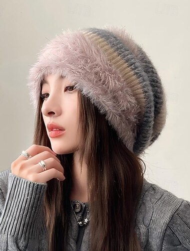  syksy talvi tyyli slouchy pipo naisille pehmo korvasuojus neulottu hattu muoti lämmin kallohattu söpö kasvot laihduttava äitiyspäähineet