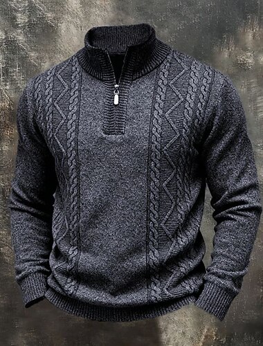  Homme Pull Pulls à quart de zip Pull Tricoté Pull en maille Côtelé Tricoter Hauts Réguliers Tricoté Uni Zip quart Mode Streetwear Occasionnel Tenue quotidienne Vêtement Tenue Automne Hiver Rouge