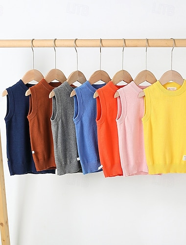  Gyerekek Lány Pulóver pulóver Tömör szín Szabadtéri Ujjatlan Crewneck Divat 4-12 év Ősz Sárga Arcpír rózsaszín Sötétkék