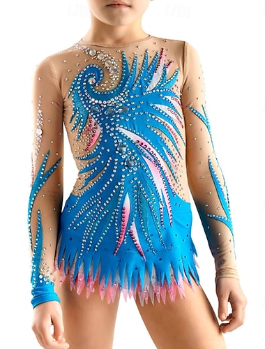  rytminen voimistelupuku naisten tyttöjen luistelupuku voimistelupuku värjäys erittäin elastinen ammatillinen kilpailuluisteluasu kristalli/strassi pitkähihainen luistelu