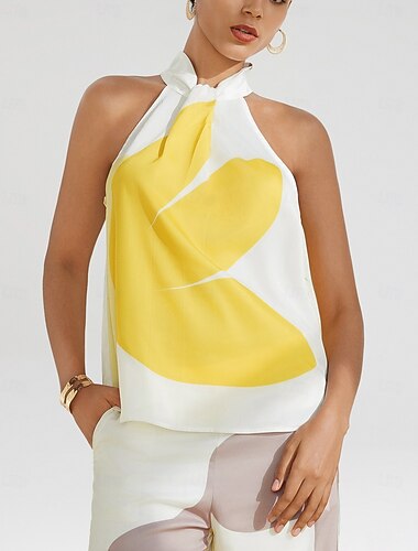  Damen Blumen Urlaub Alltagskleidung Alltagstauglich Ärmellos Weiß Blumenstil Ärmellos Neckholder Sommer