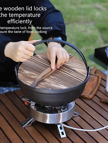  støpejerns hollandske gryter med trelokk matlaging hengende suppegryter camping kokegryter utendørs tilbehør