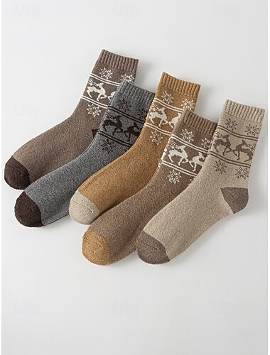  Men's Cotton Blend Socks, Set of 5 Pairs, Multiple Color and Pattern Options, Comfortable and Stylish for Everyday Wear and Winter