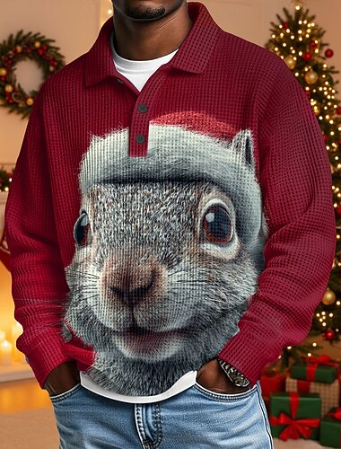  Jul Herre Dyr Ekorn Vaffel poloskjorter Langermet Poloskjorter Skjorter med krage Fritid Dagligdagstøy Festivalantrekk Knapper Vår Høst Vinter Rød 1 Rød 2