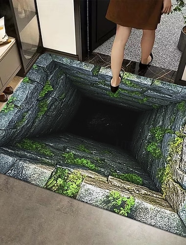  3D-Optische Illusion Fußmatte visuelle Falle Bodenmatte rutschfest für Türbereich Eingangsbereich Badezimmer Dusche Küche drinnen draußen Diatomit schnell trocknend absorbierend 20 x 31 Zoll
