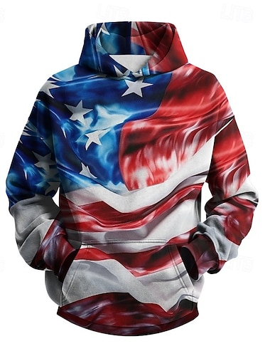  Herren Amerikanische Flagge Kapuzensweatshirt Mode Täglich Lässig Vintage-Retro Mit Kapuze Urlaub Party Streetwear Festival Blau Rote Rot 2 Drucken Herbst Winter Designer S M L XL 2XL