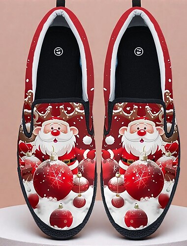  メンズ サンタクロース クリスマス スリッポンシューズ - 楽しい 3D プリントデザイン、快適で心地よく、クリスマスパーティーやお祝いの集まりに最適です。