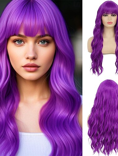  Perruque de carnaval 2026 Violet Vert Orange Bouclé Ondulé Long Perruque synthétique de festival Mardi Gras Parade Coiffure de costume de cosplay pour Femmes