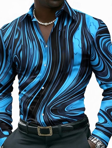  Herren Geometrisch Marmor Abstrakte flüssige Kunst Hemd Knopfhemd Langarm Modisch lässig Outdoor Alltagskleidung Frühling Herbst Umlegekragen 3D-Druck Hemden mit Kragen Blau Purpur Grün Dunkelblau